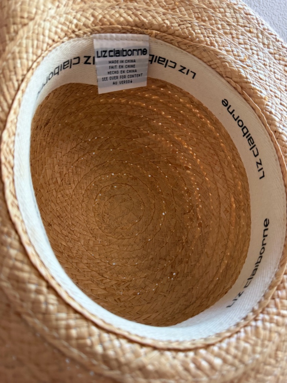 Vintage Liz Claiborne Tan Straw Raffia Wide Rolled Brim Summer Sun Hat - Picture 8 of 9